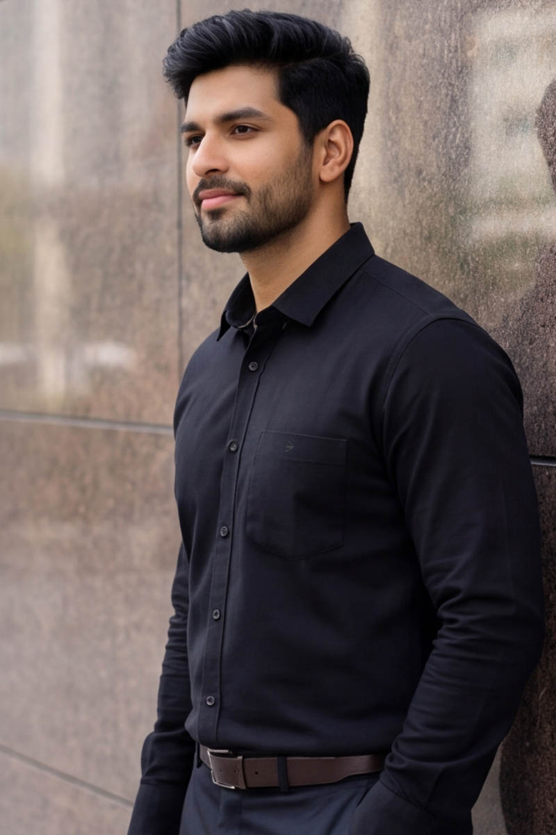 SHIRT - Classic Black Button-Down (Black) - 4