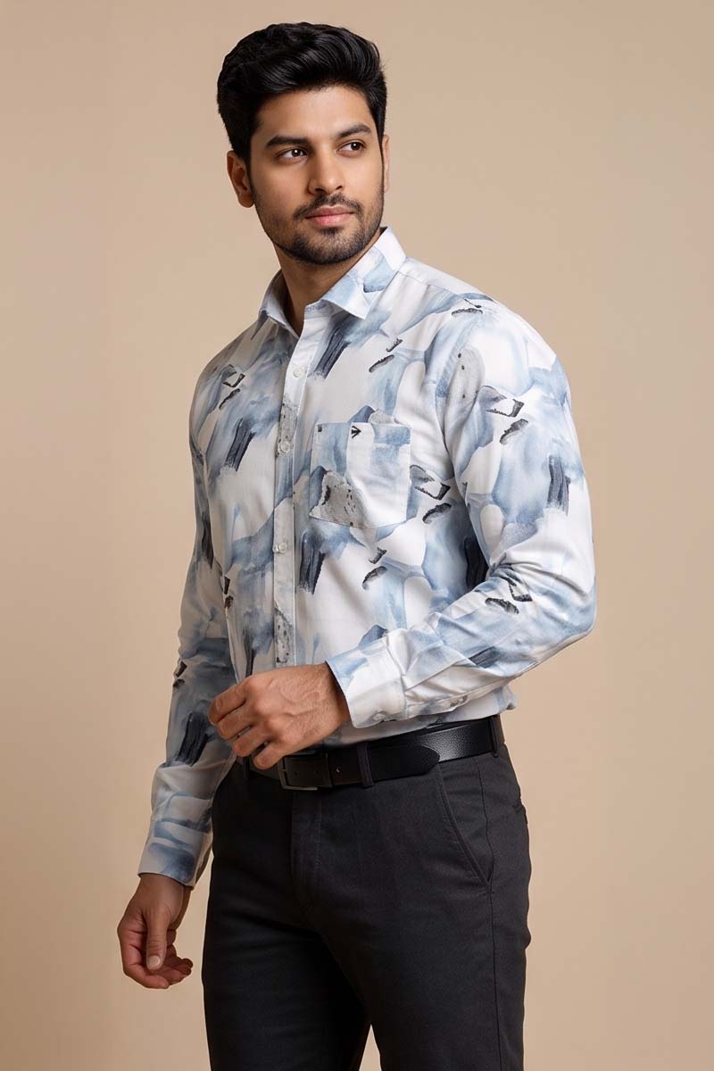 Aqua Mist Abstract Shirt- L-Blue - 4