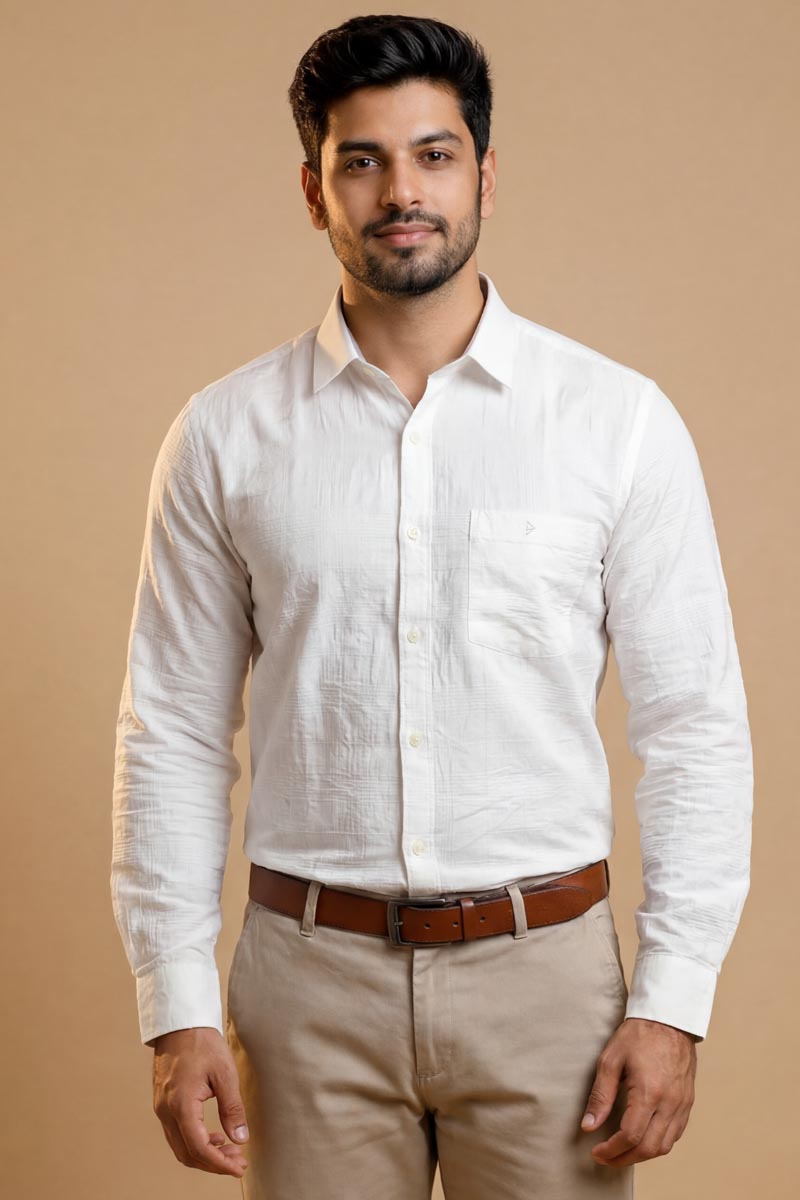 Men's White Formal Shirt - White - 4