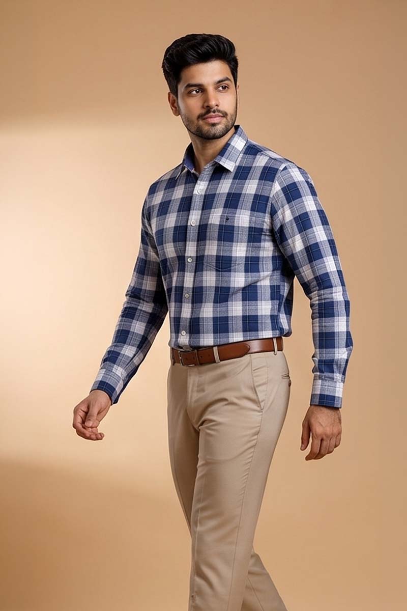 Classic Blue Check Shirt - Blue - 5