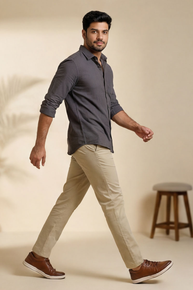 Men's Slim-Fit Stretch - L-Green - 5