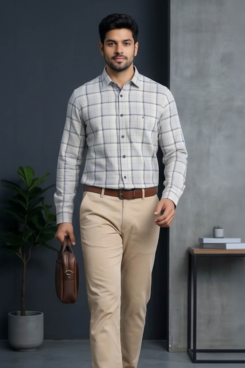 Classic Grey Checked Formal Shirt - Grey - 4
