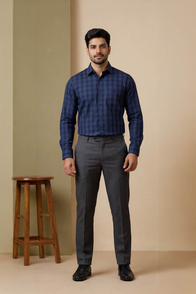 Premium Navy Blue Plaid Shirt - Navy