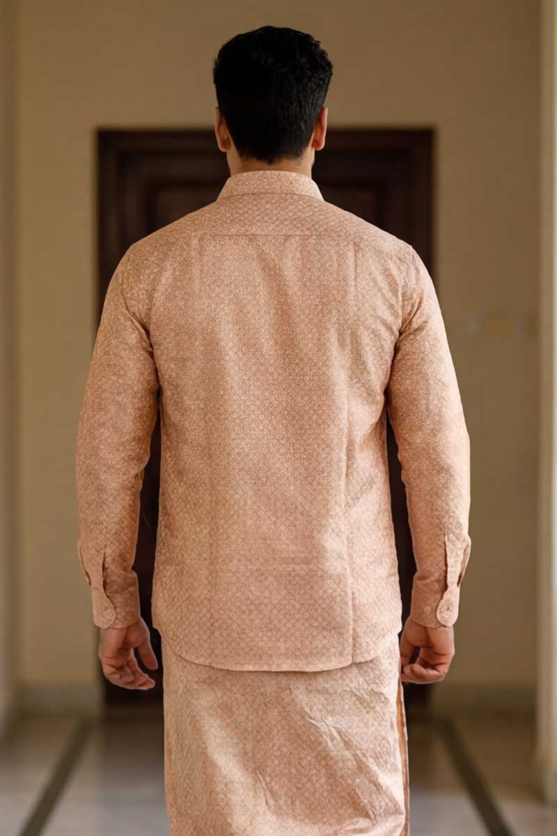 Gold Pattern Ethnic Shirt & Dhoti Set - Copper - 6