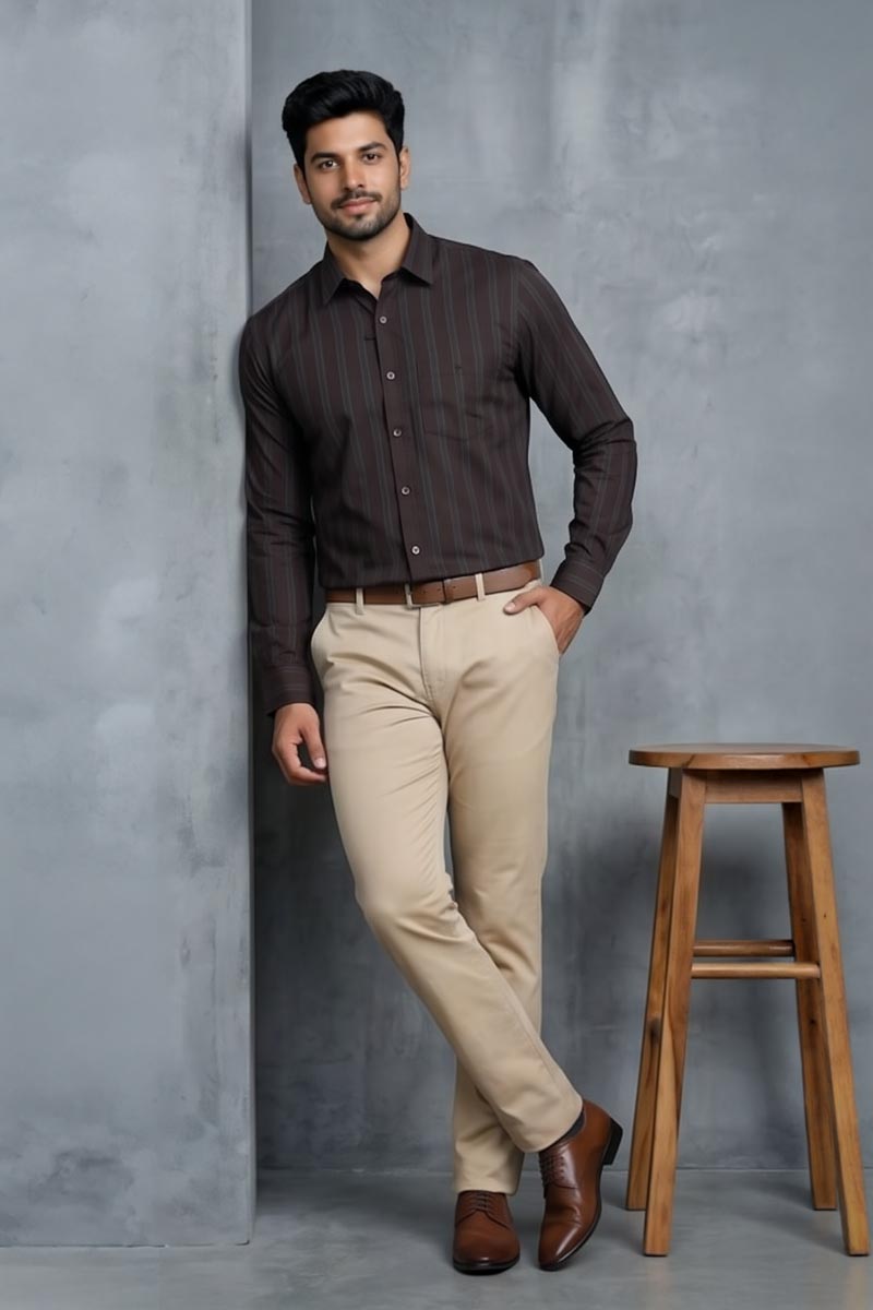 Men’s Classic Brown Striped Shirt - D-Brown - 4