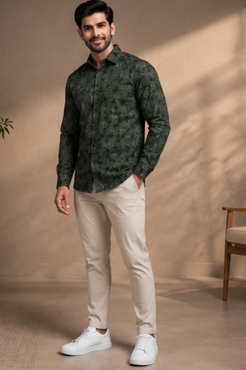 Men's Olive Green Exclusive Shirt - Green - 2