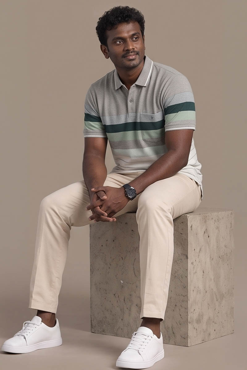 Moss Green Signature Stripe Polo Tee - 3