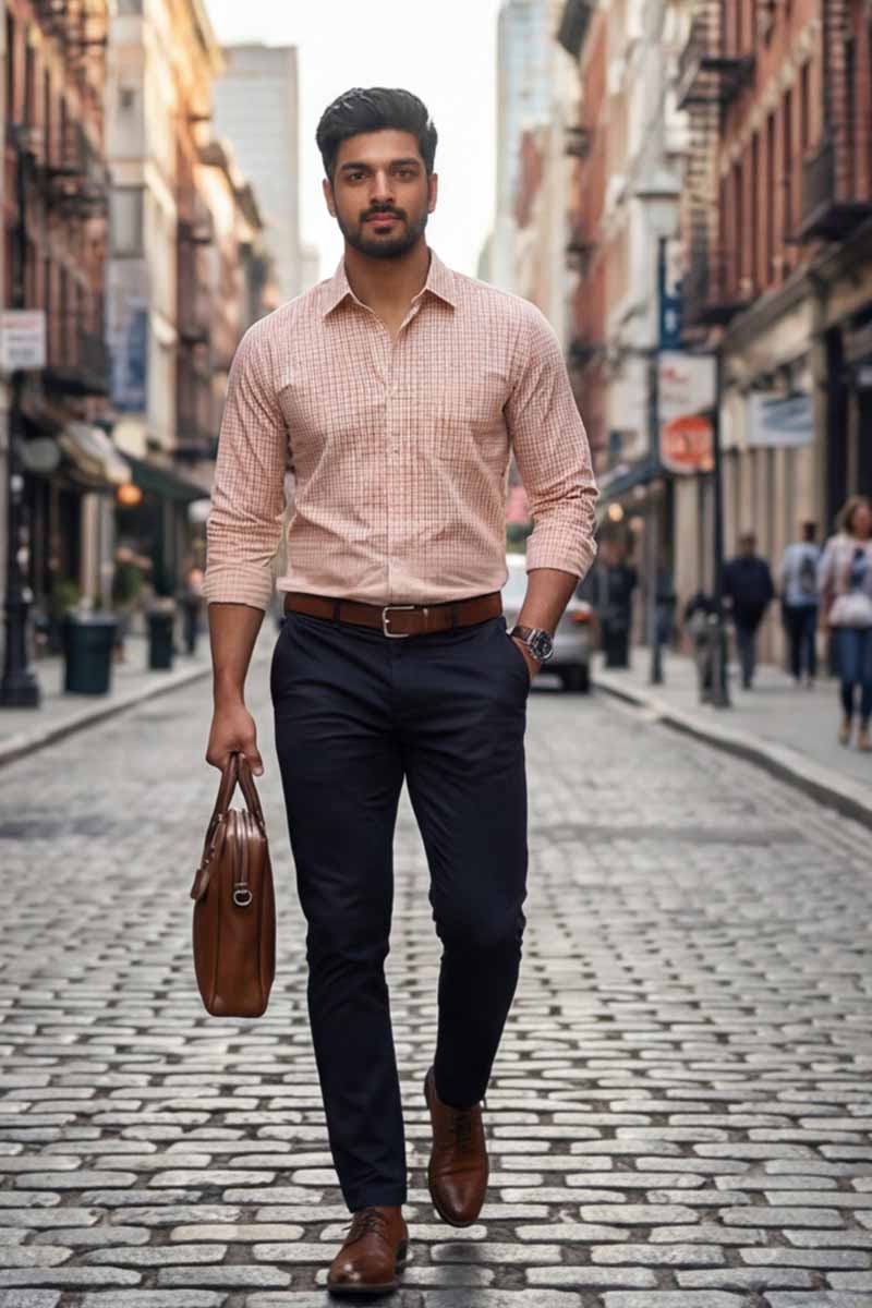 L-Orange Checks Formal Shirt (Smart Fit - Full Sleeves)_RABF-748