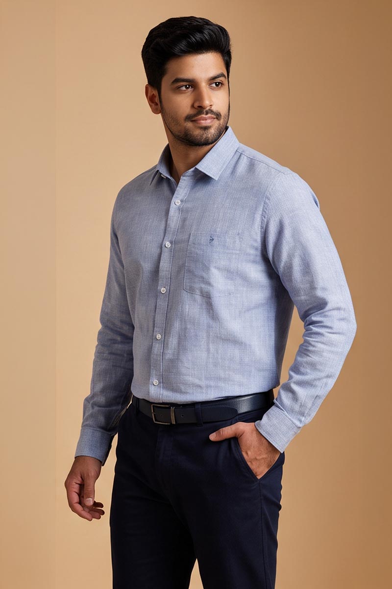 Classic Blue Office Shirt -Blue - 2