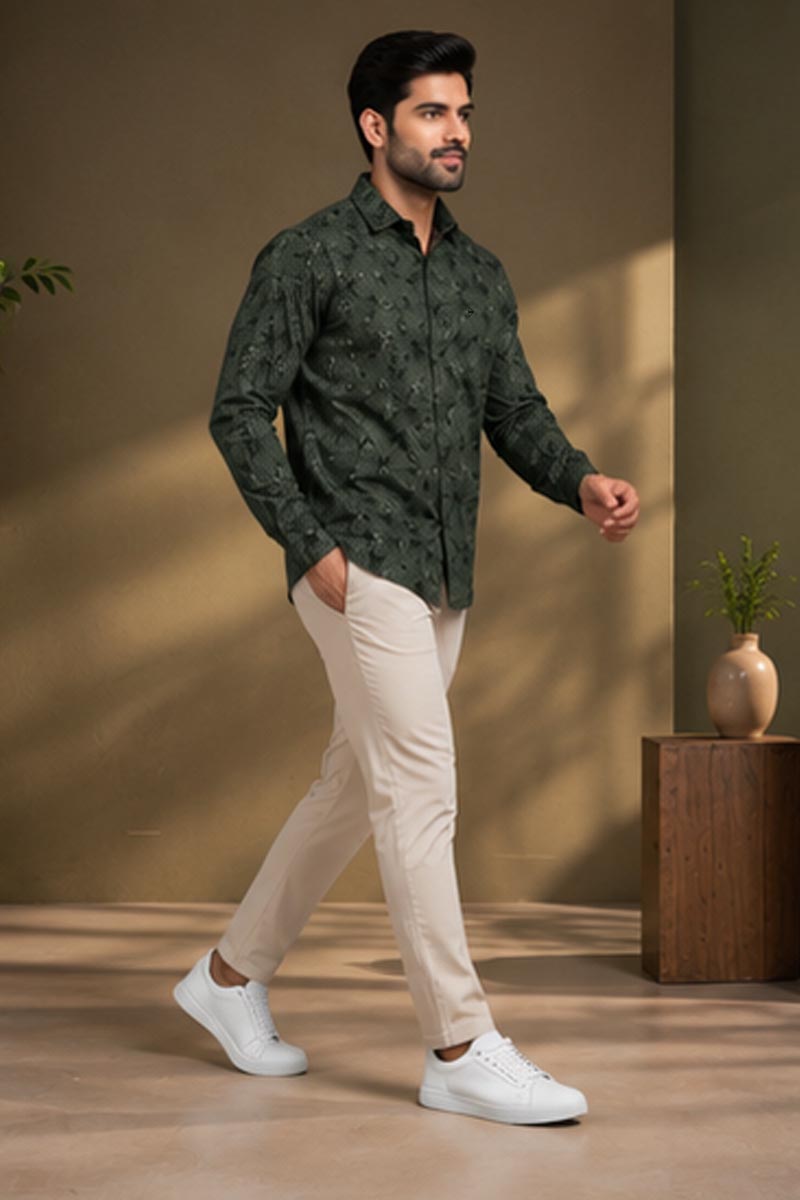 Men's Olive Green Exclusive Shirt - Green - 5