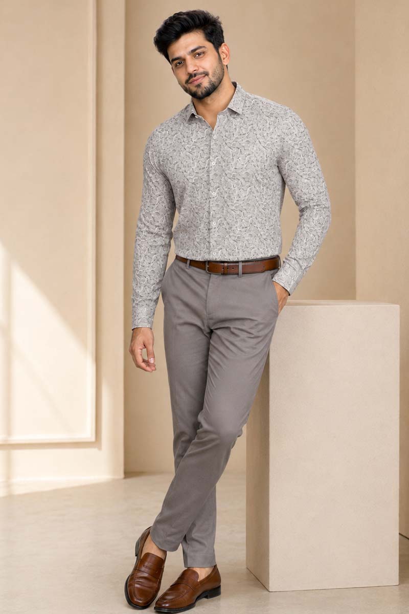 Grey Printed Casual Shirt - L-Onion - 5