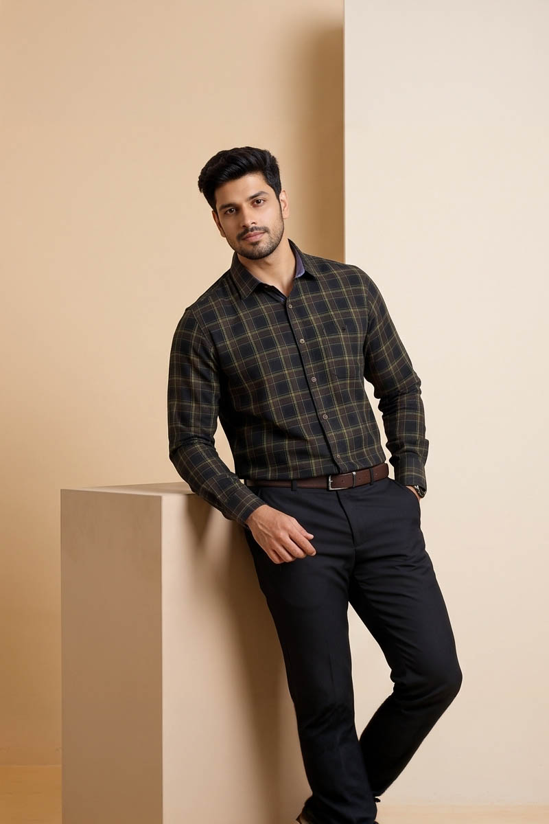 Classic Black Check Shirt- Black