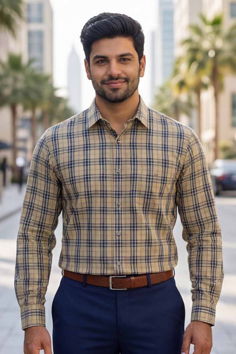 Essential Check Formal Shirt – Khaki - 5