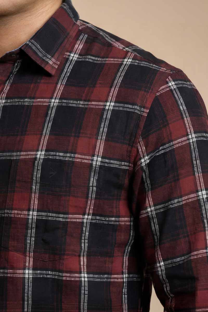 Classic Maroon Plaid Shirt -D-Maroon - 5