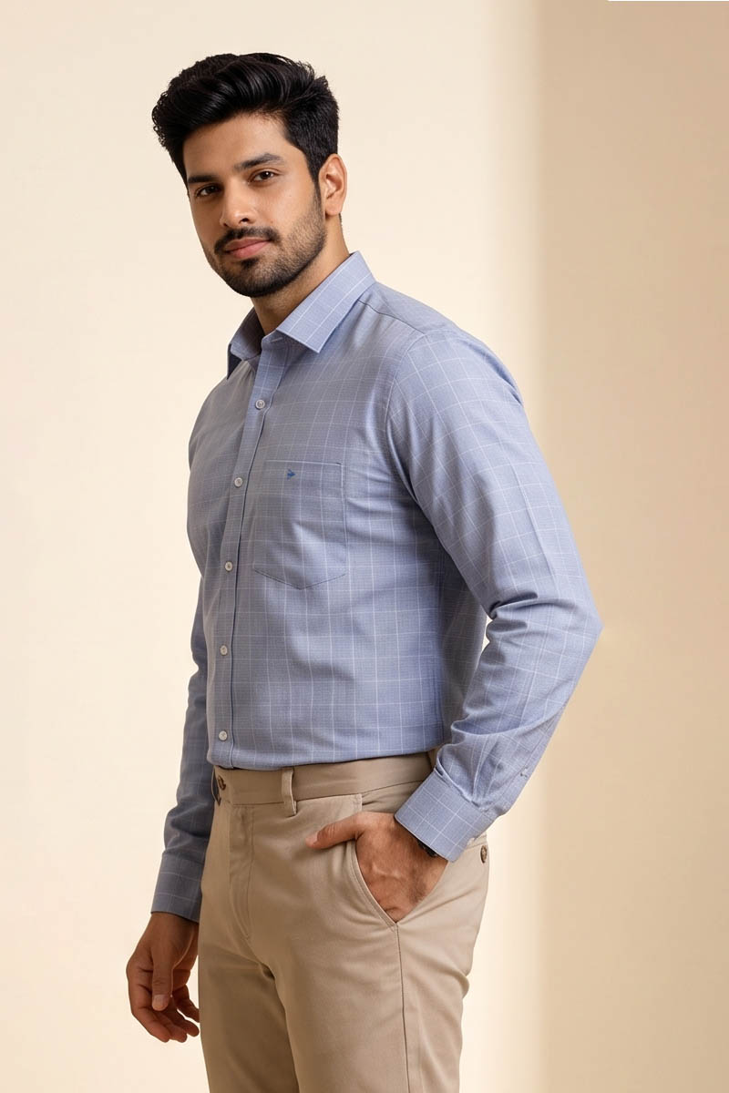Classic Check Formal Shirt - Light Blue - 2