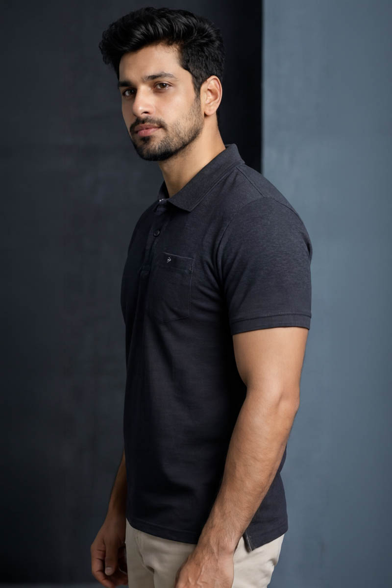 Premium Collar T-Shirt - Charcoal Melange - 4
