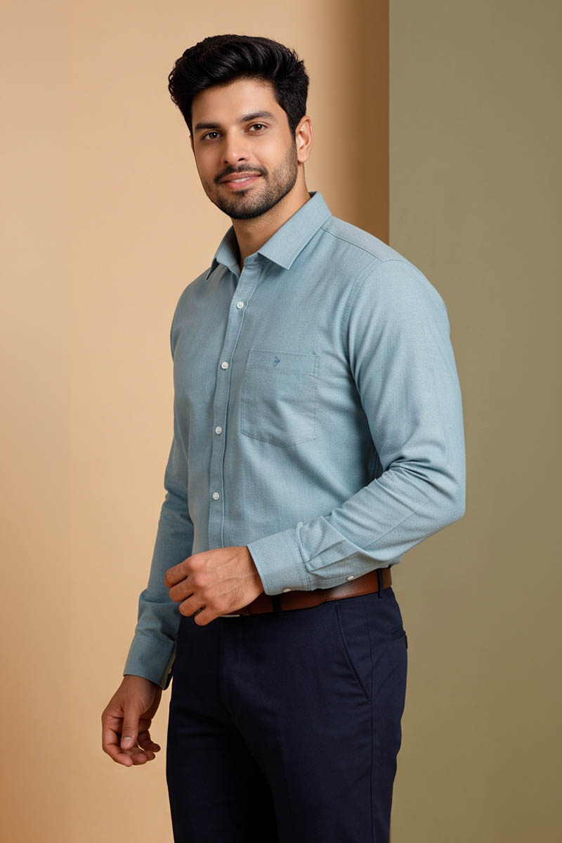 Sage Blue Cotton Formal Shirt -T-Blue - 2