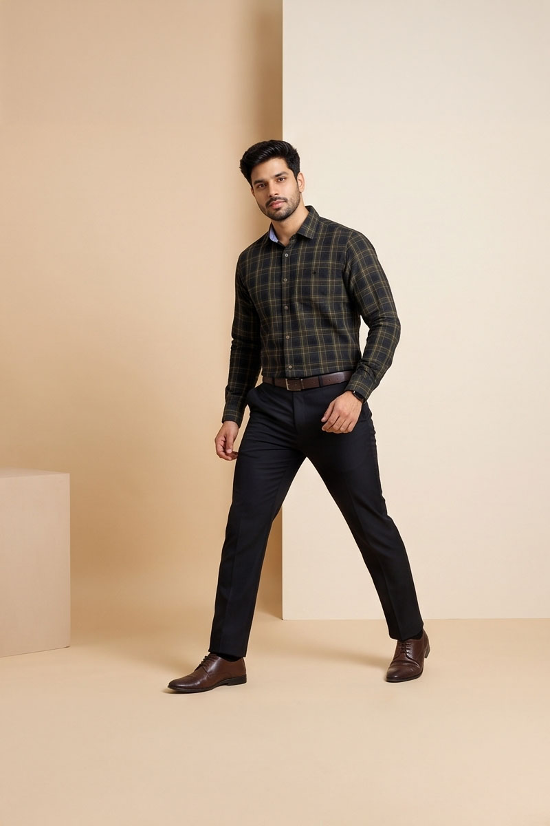 Classic Black Check Shirt- Black - 2