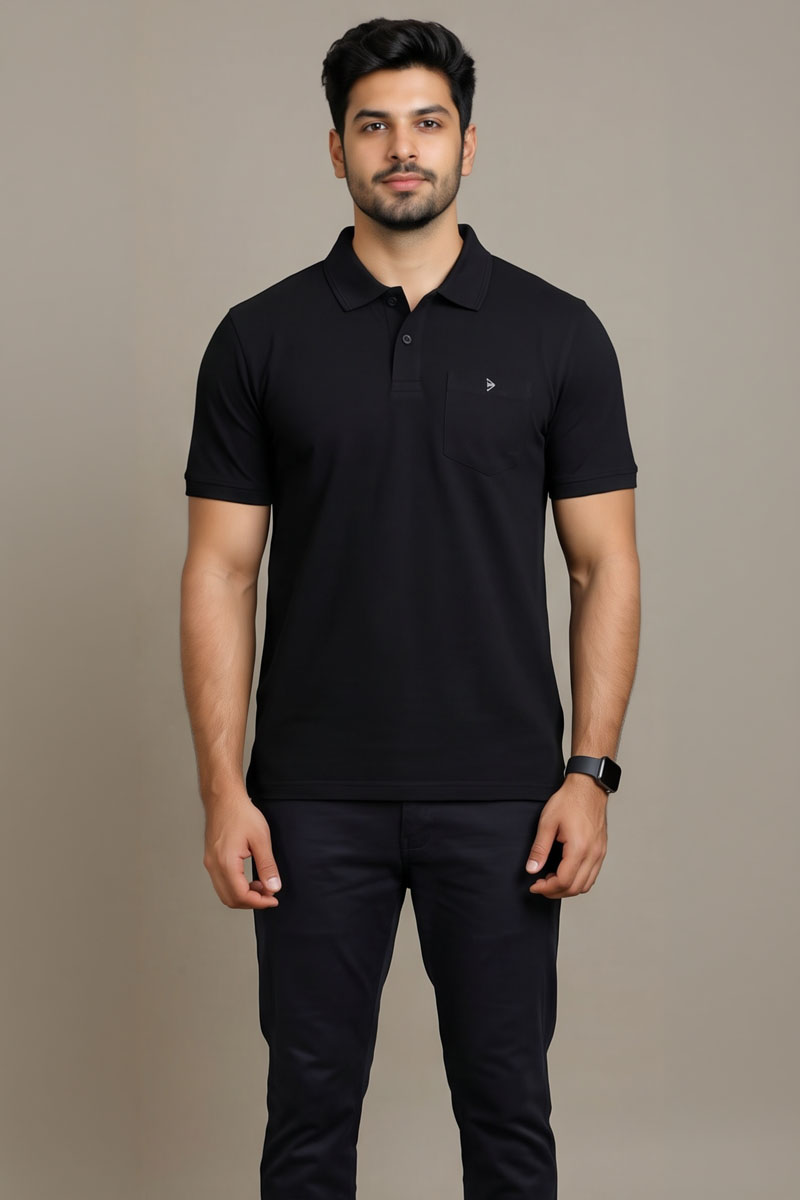 Smart Casual Black T-Shirt - Black - 2