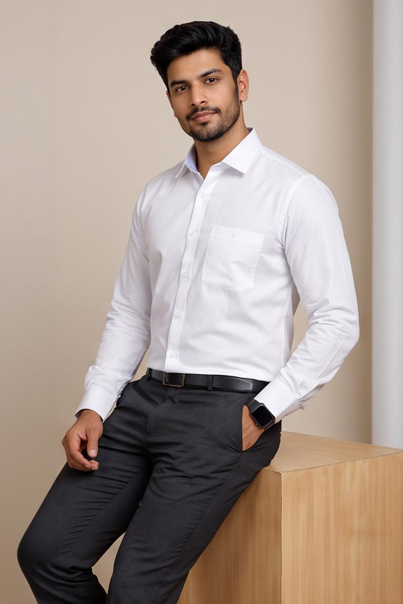 Premium White Formal Shirt -White - 5