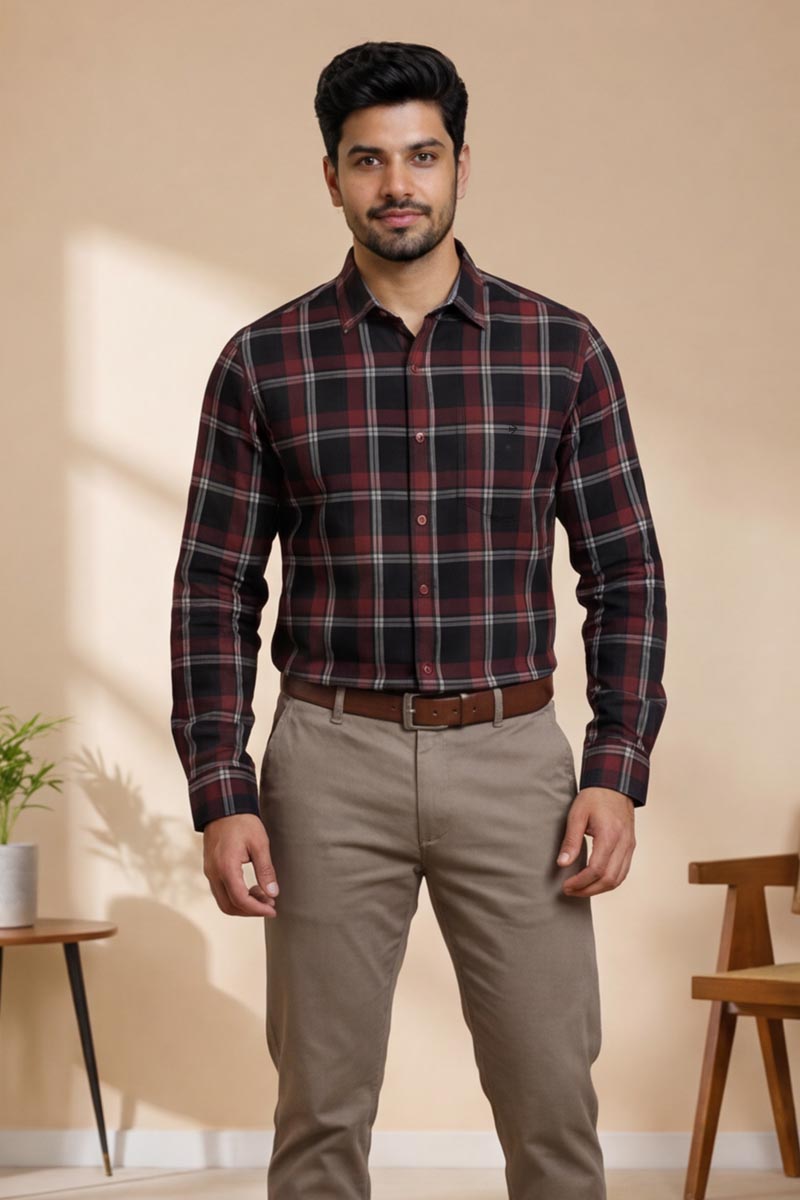 Classic Maroon Plaid Shirt -D-Maroon