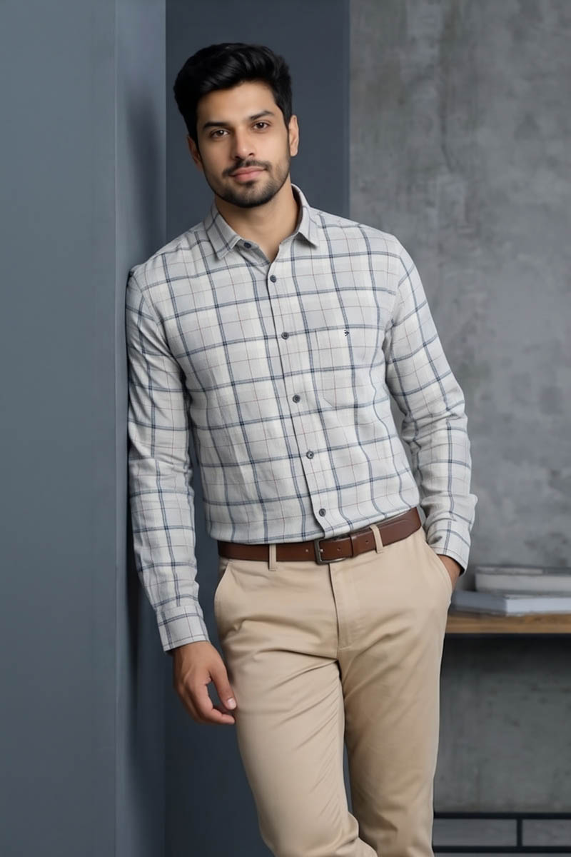 Classic Grey Checked Formal Shirt - Grey - 2