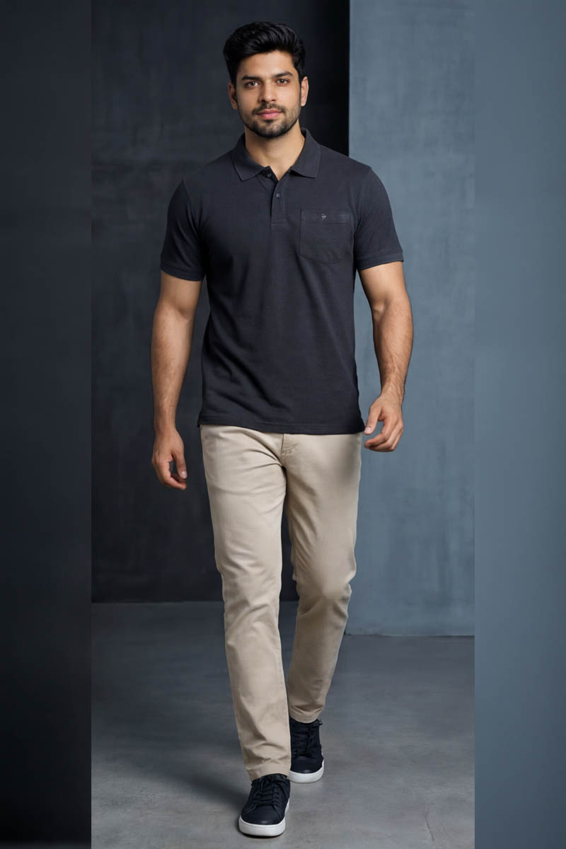Premium Collar T-Shirt - Charcoal Melange - 3