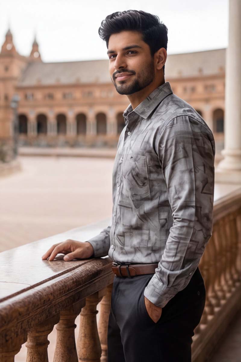 SHIRT - Urban Geometry Long Sleeve Button-Up (GREY) - 4