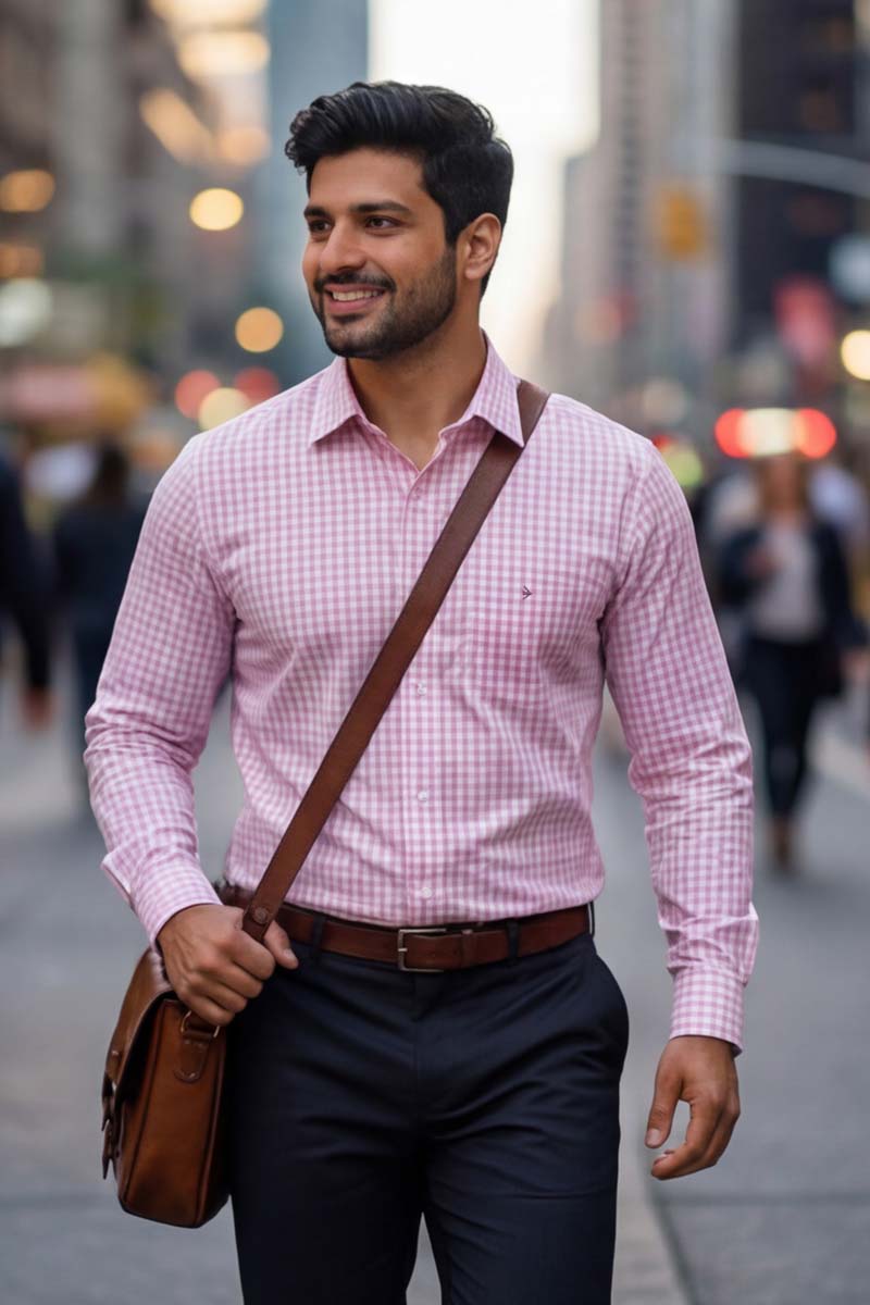 Pink Checks Formal Shirt (Smart Fit - Full Sleeves) - 2