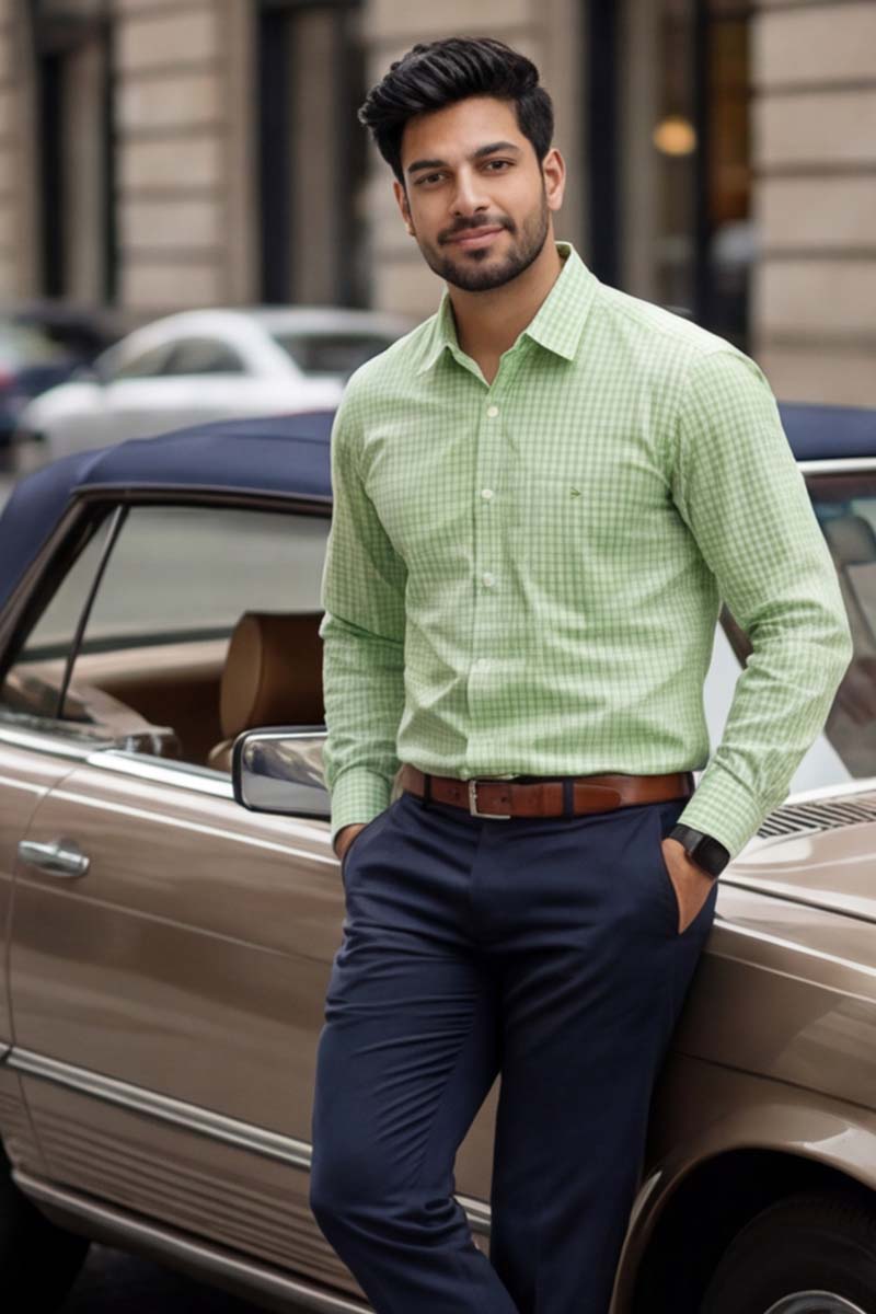 P-Green Checks Formal Shirt (Smart Fit - Full Sleeves)_RABF-748 - 3