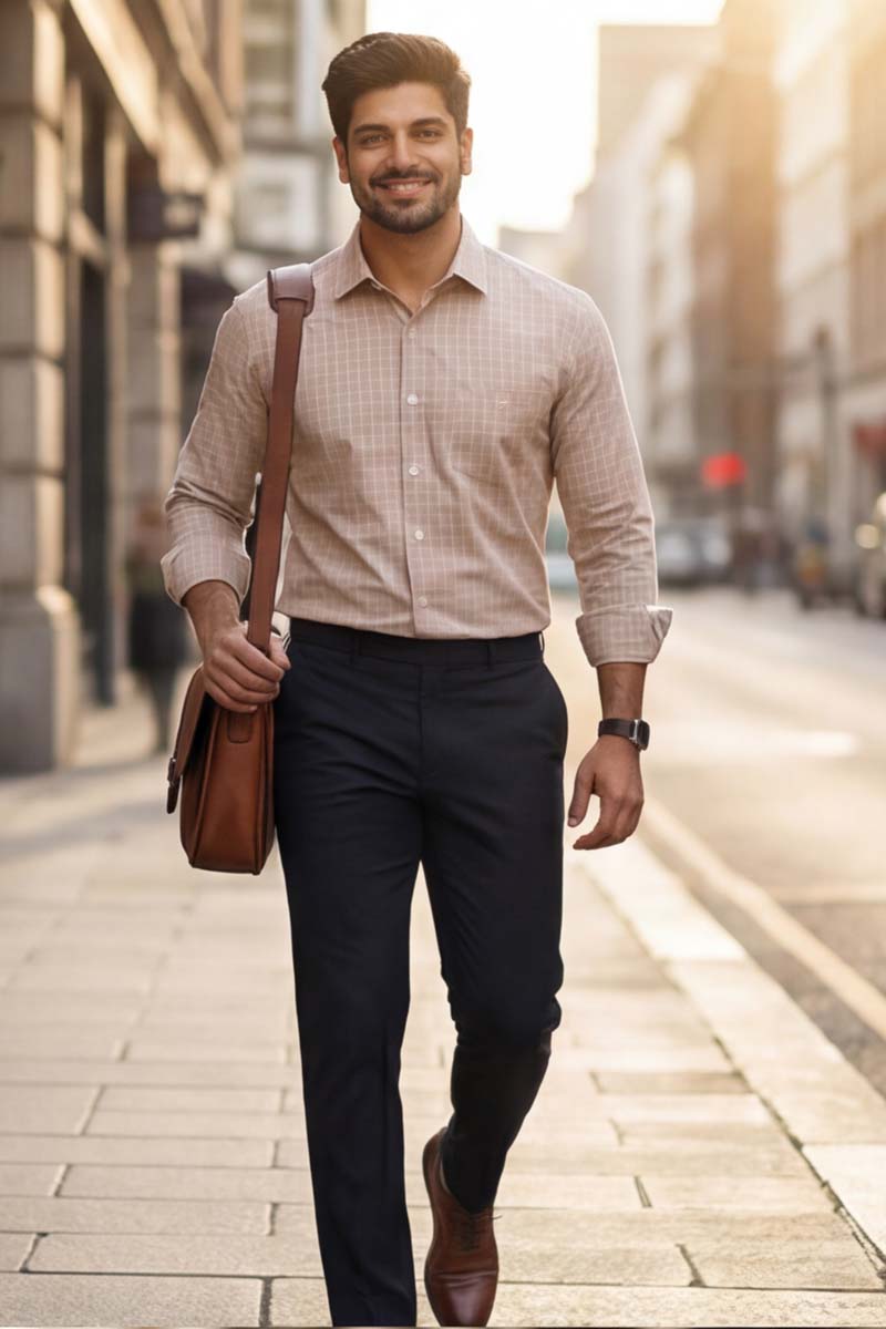 L-Peach Checks Formal Shirt (Smart Fit - Full Sleeves)_RABF-743