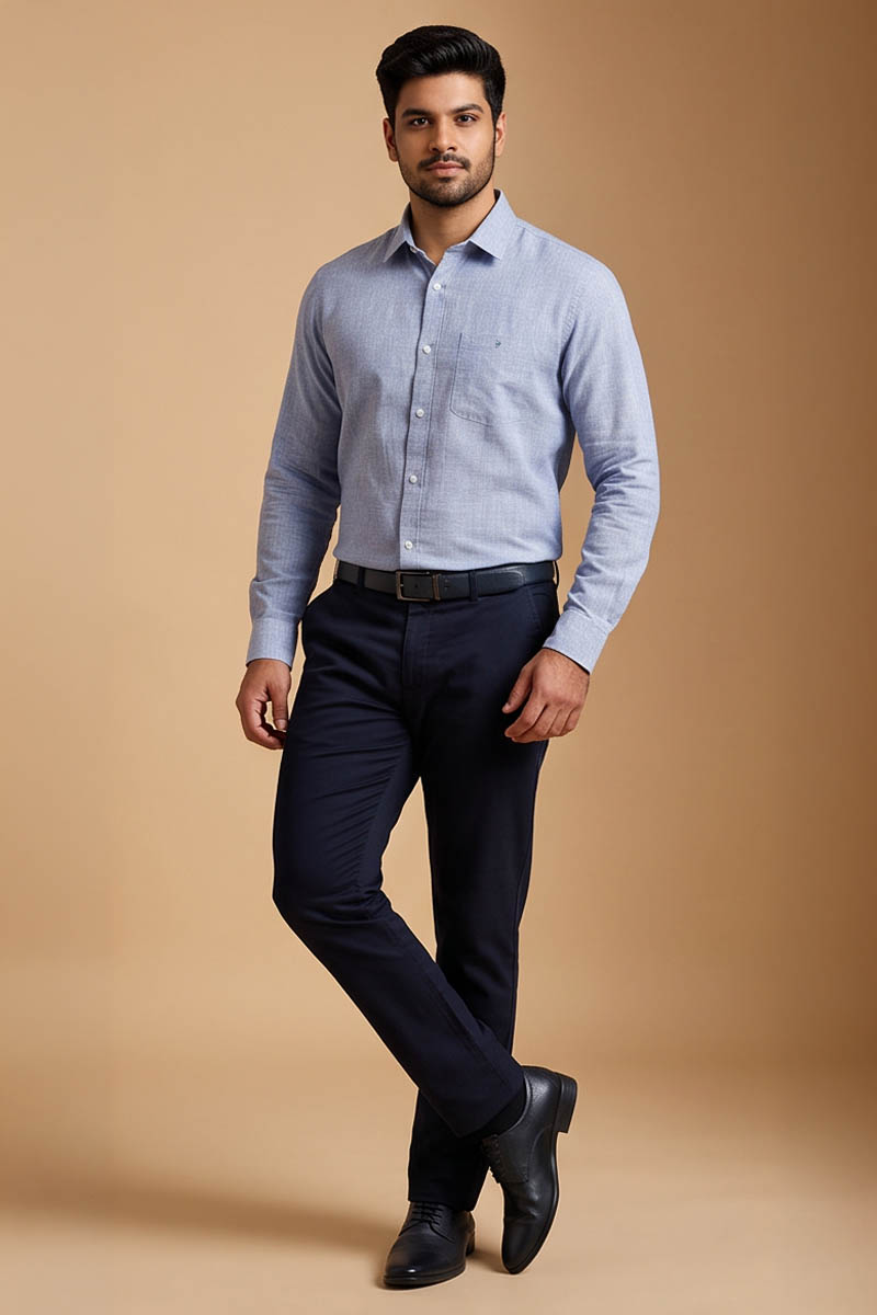Classic Blue Office Shirt -Blue - 4