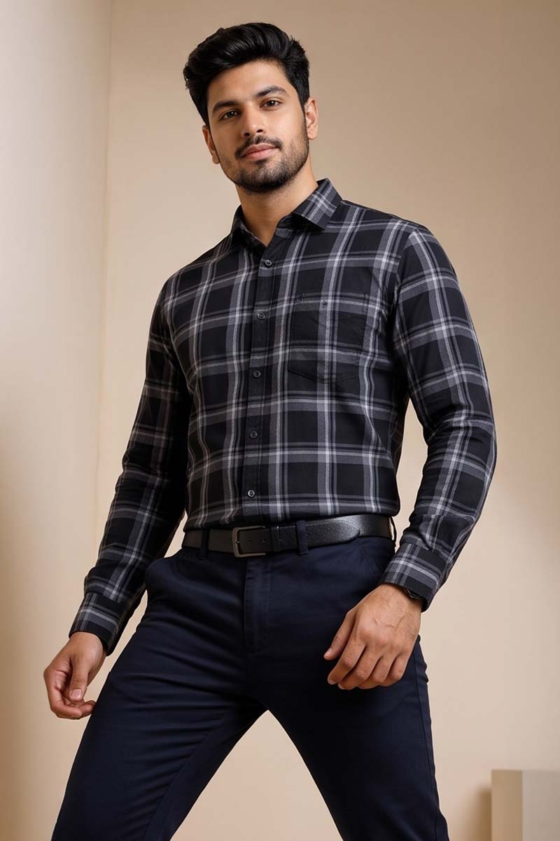 Midnight Check Shirt- Black