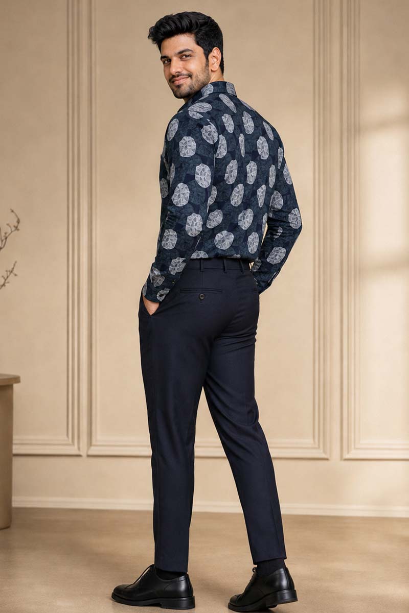 Navy Abstract Print Shirt - Navy - 6