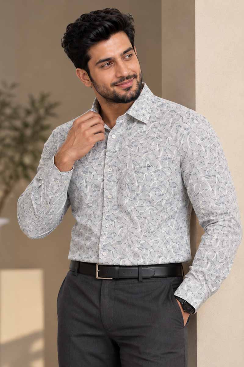 Grey Abstract Print Shirt -Grey - 2