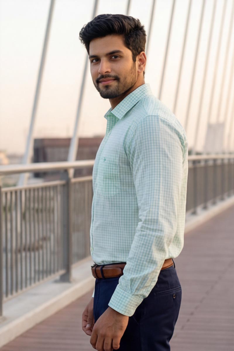 Classic Check Formal Shirt – Soft Green - 3