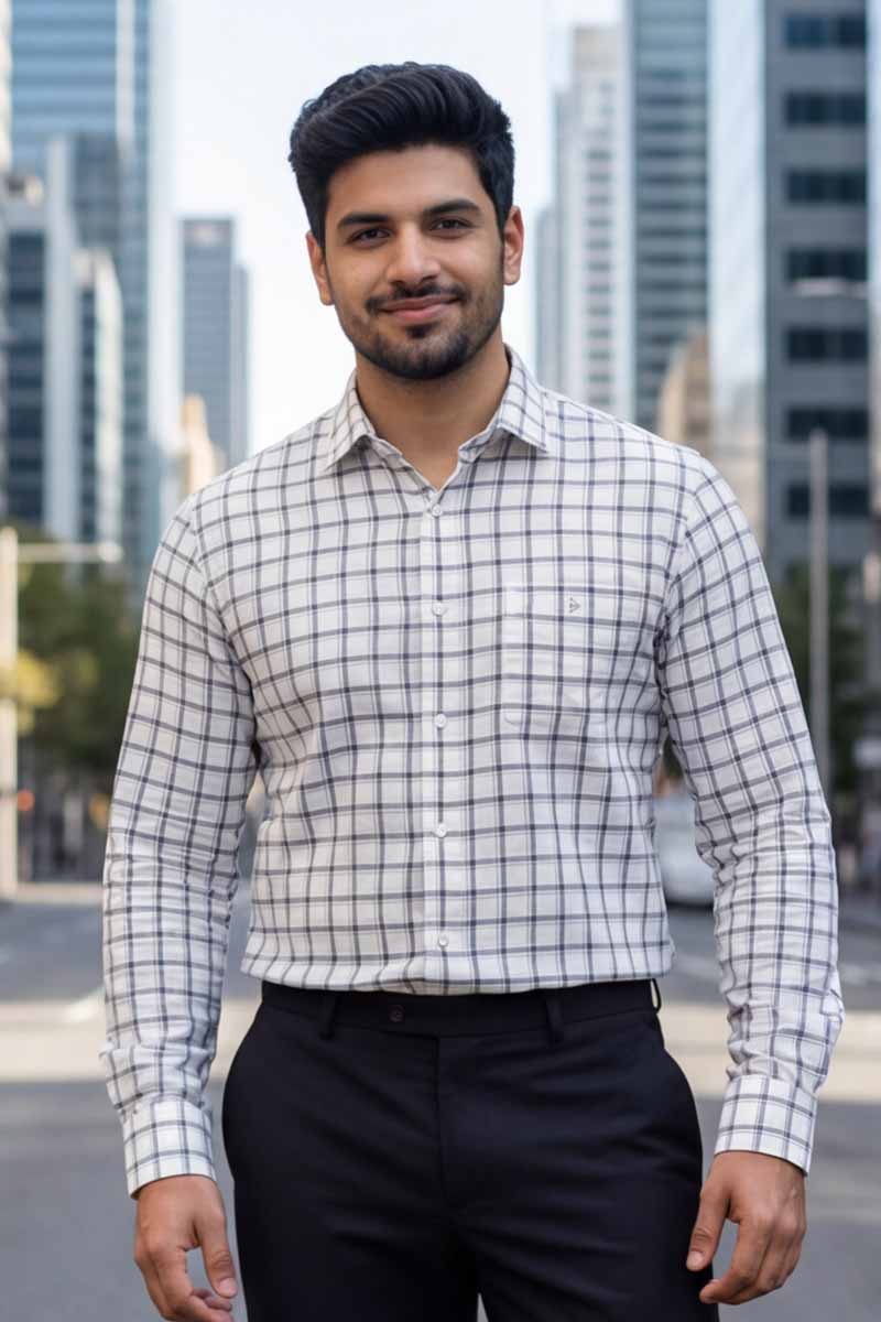 Grey Checks Bamboo Cotton Shirt (Smart Fit - Full Sleeves)_RABBC-723 - 5