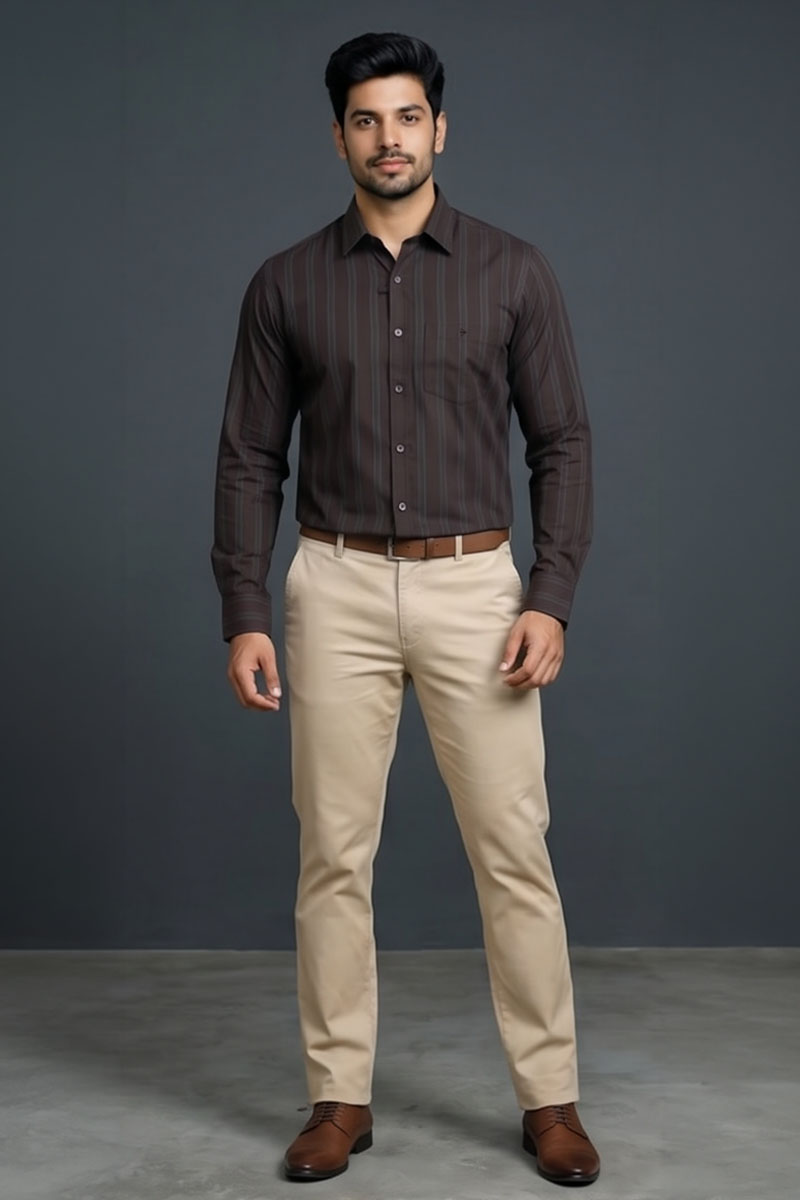 Men’s Classic Brown Striped Shirt - D-Brown - 5