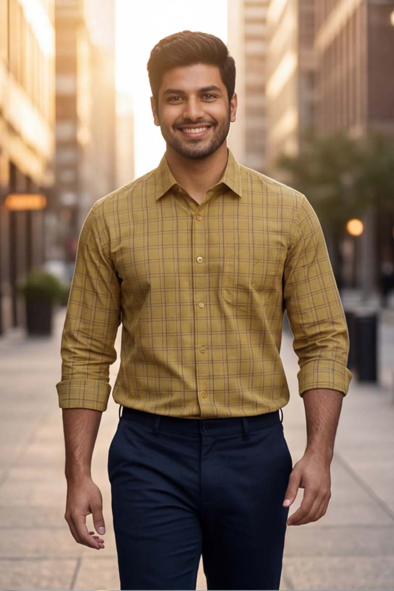 D-Khaki Checks Formal Shirt (Smart Fit - Full Sleeves)_RABF-741