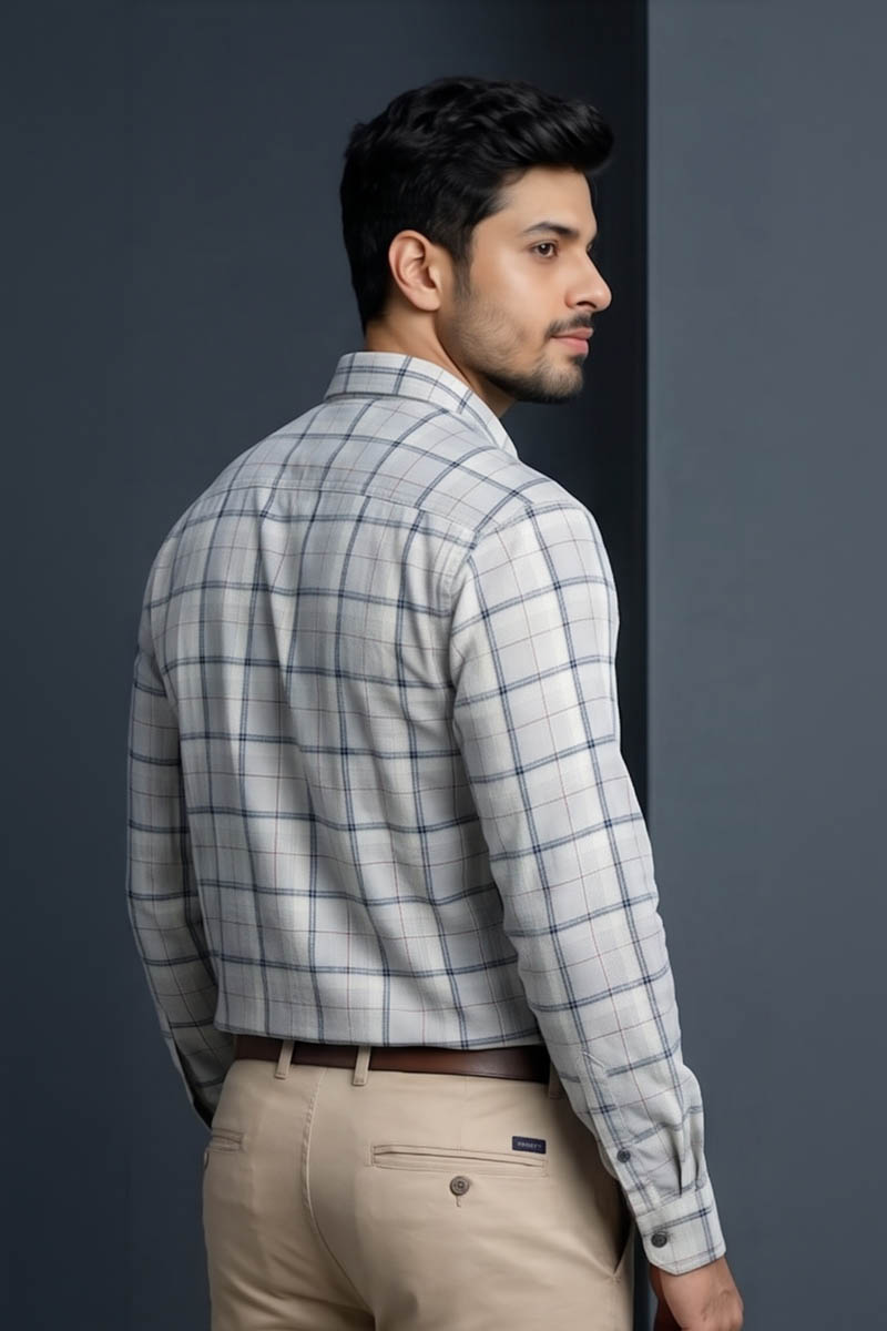 Classic Grey Checked Formal Shirt - Grey - 3