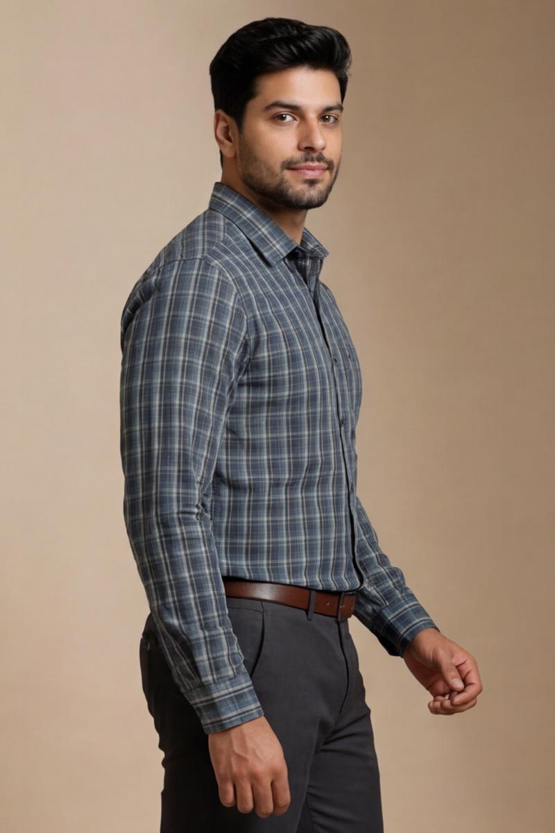 Royal Blue Check Classic Shirt - Blue - 5