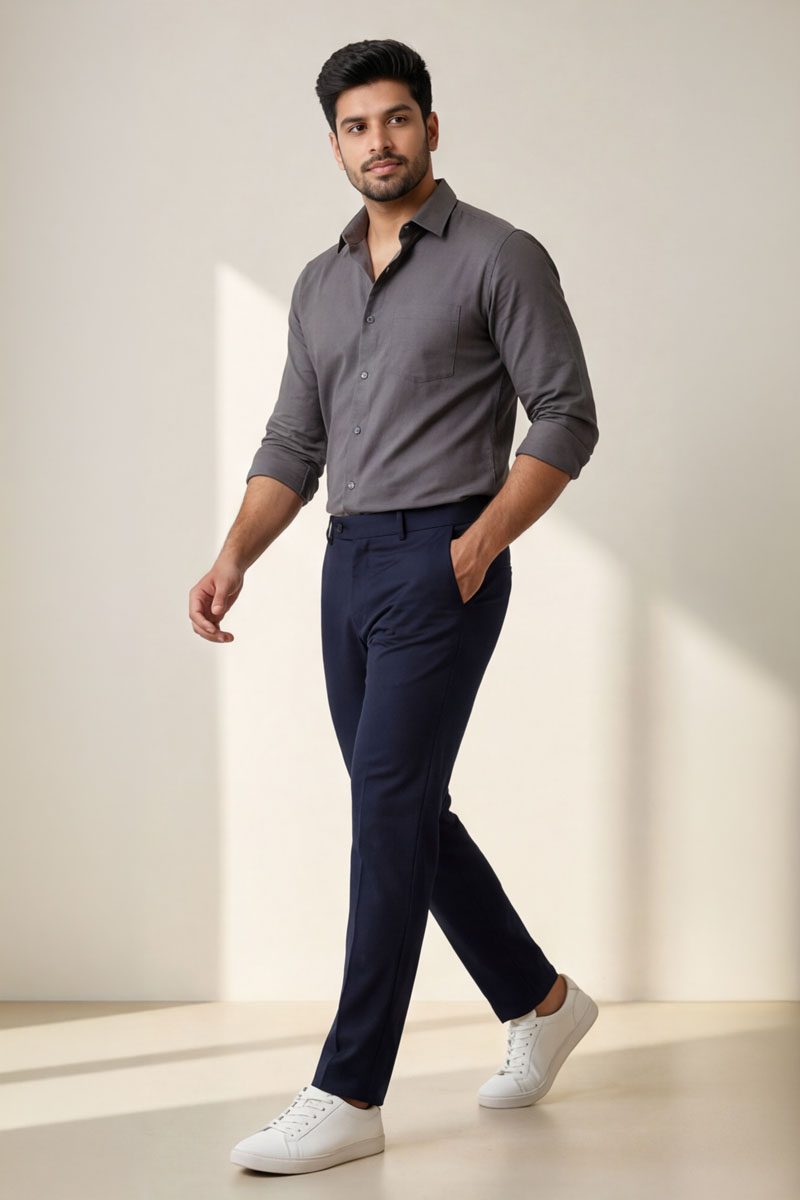 Men's Navy Slim-Fit Trousers - Navy - 4
