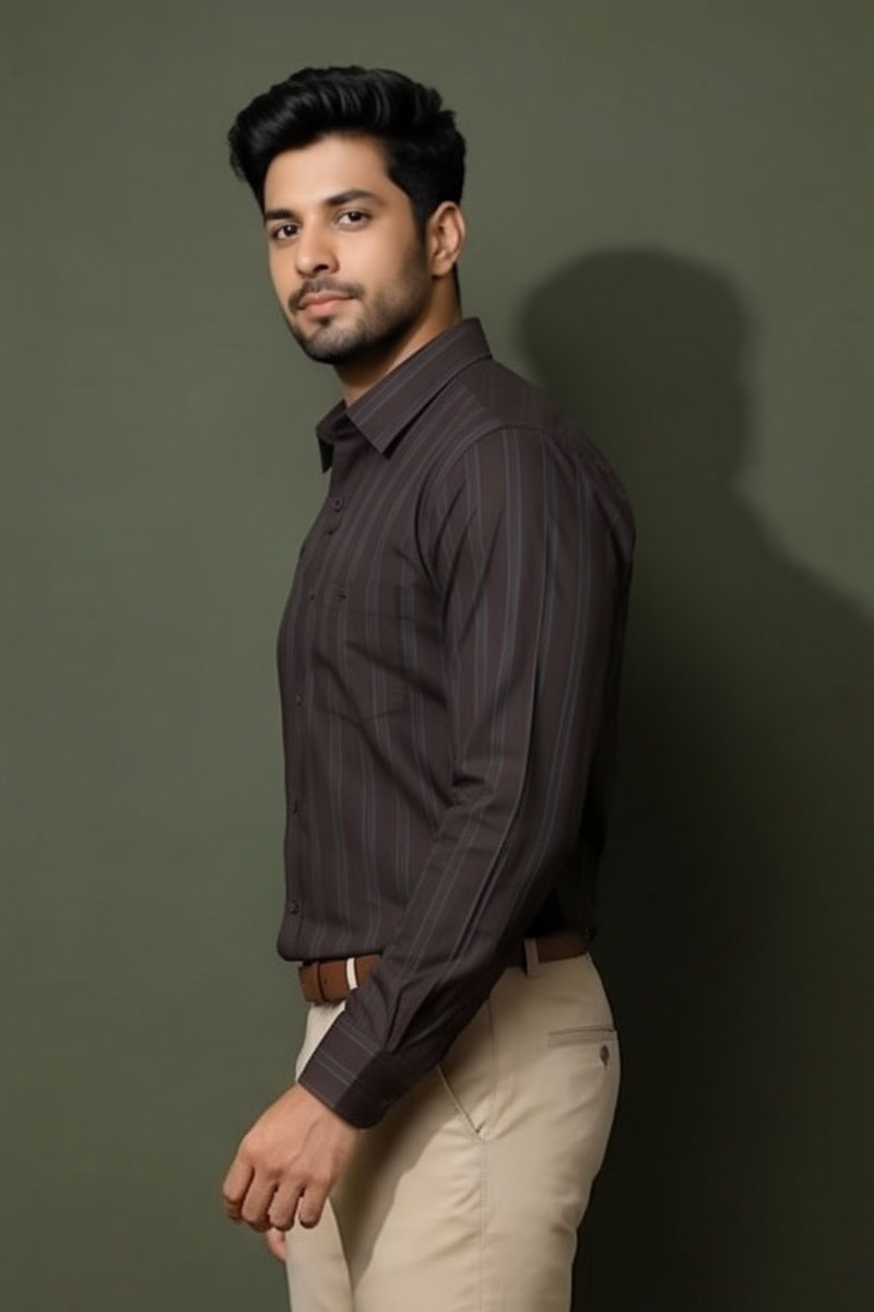 Men’s Classic Brown Striped Shirt - D-Brown - 3