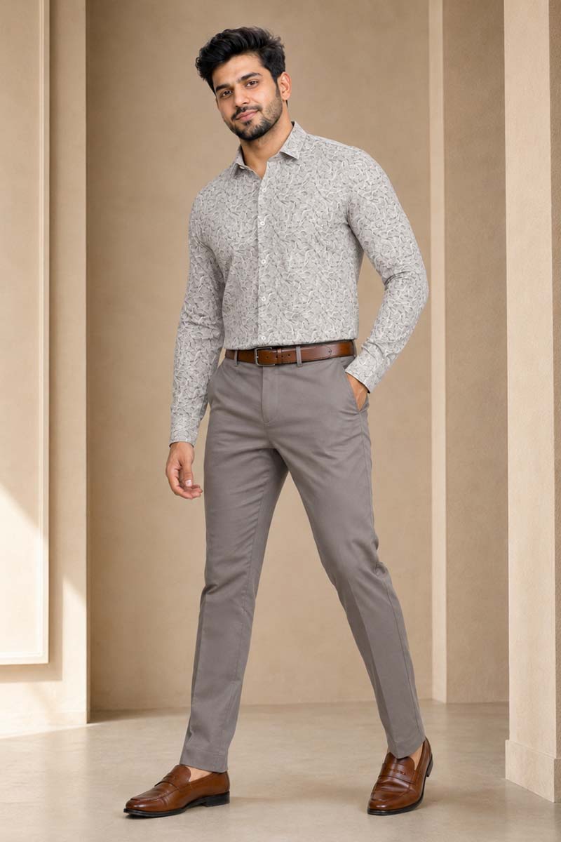 Grey Printed Casual Shirt - L-Onion - 4