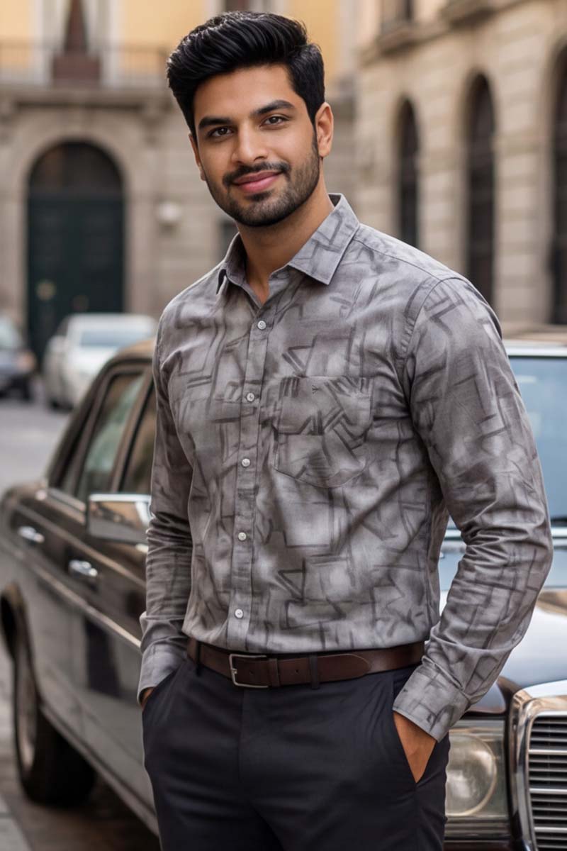 SHIRT - Urban Geometry Long Sleeve Button-Up (GREY) - 5