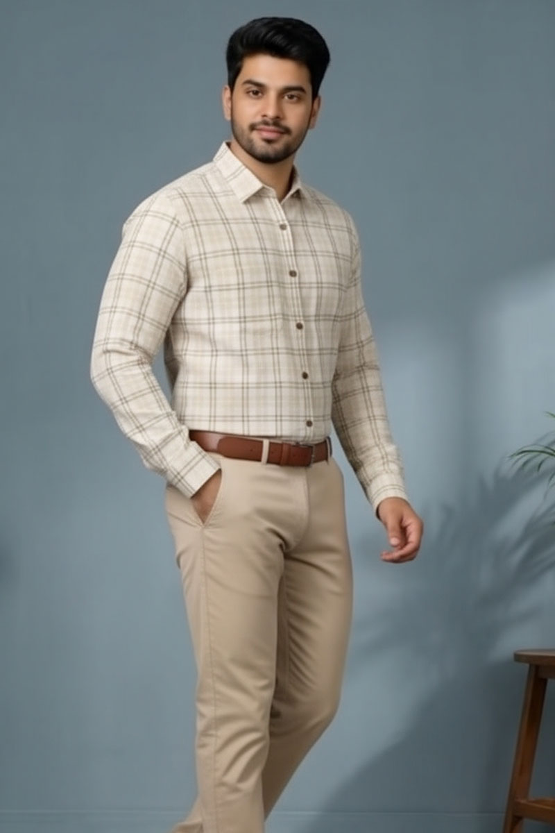 Premium Fawn Windowpane Check Shirt - Fawn - 2