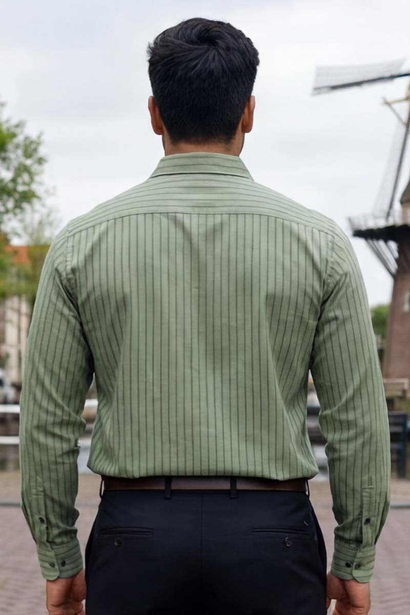 SHIRT Elegant Sage Green Striped Button-Down (P-GREEN) - 6