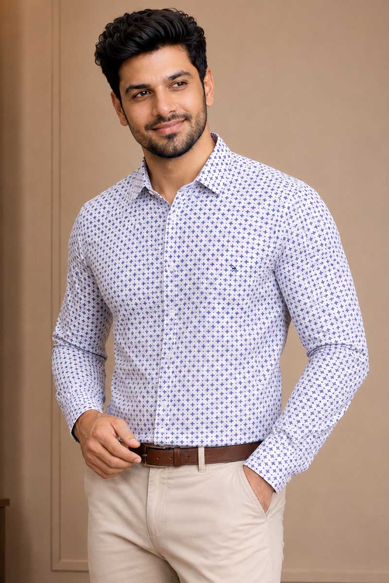 Blue Geometric Print Shirt -Blue