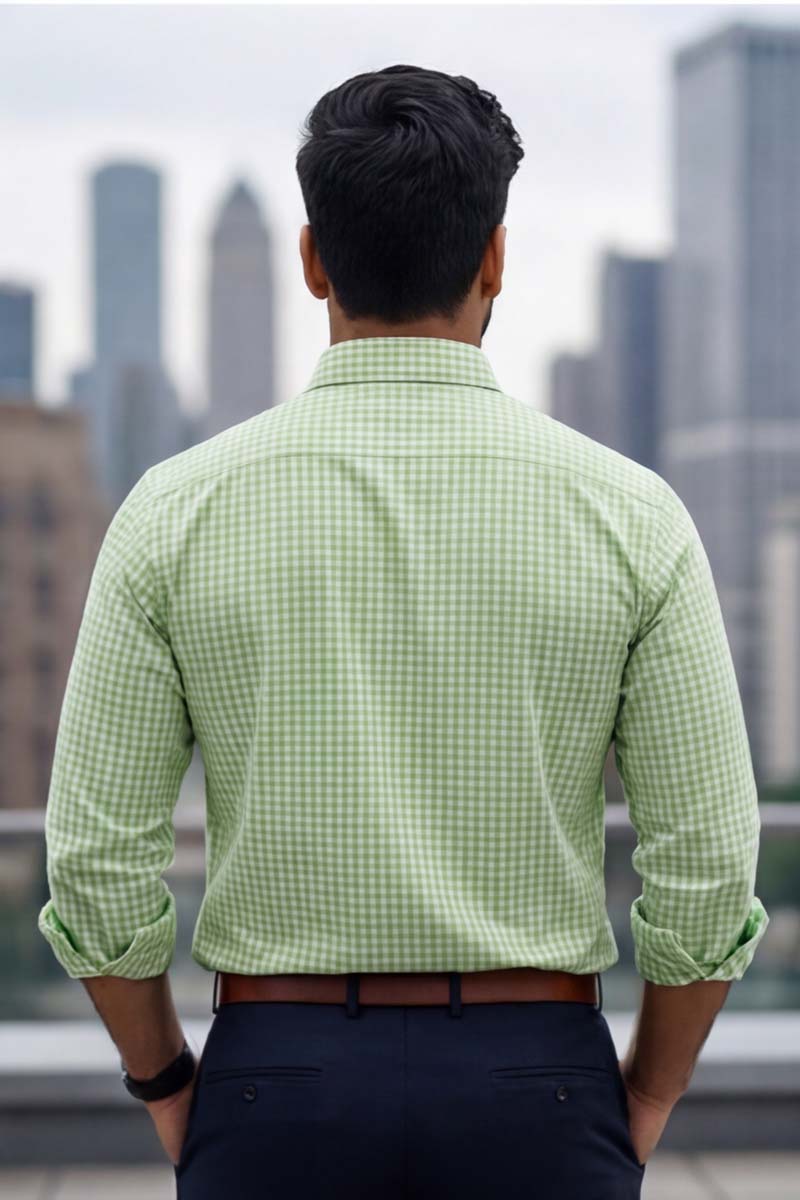 P-Green Checks Formal Shirt (Smart Fit - Full Sleeves)_RABF-748 - 4