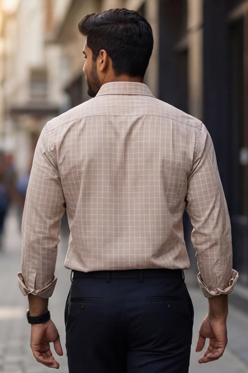 L-Peach Checks Formal Shirt (Smart Fit - Full Sleeves)_RABF-743 - 5